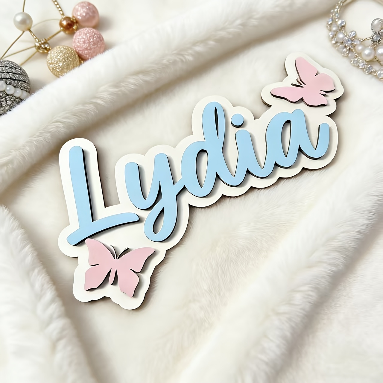 Home Decor For Wedding - Personalized Blue & Pink Butterfly Name