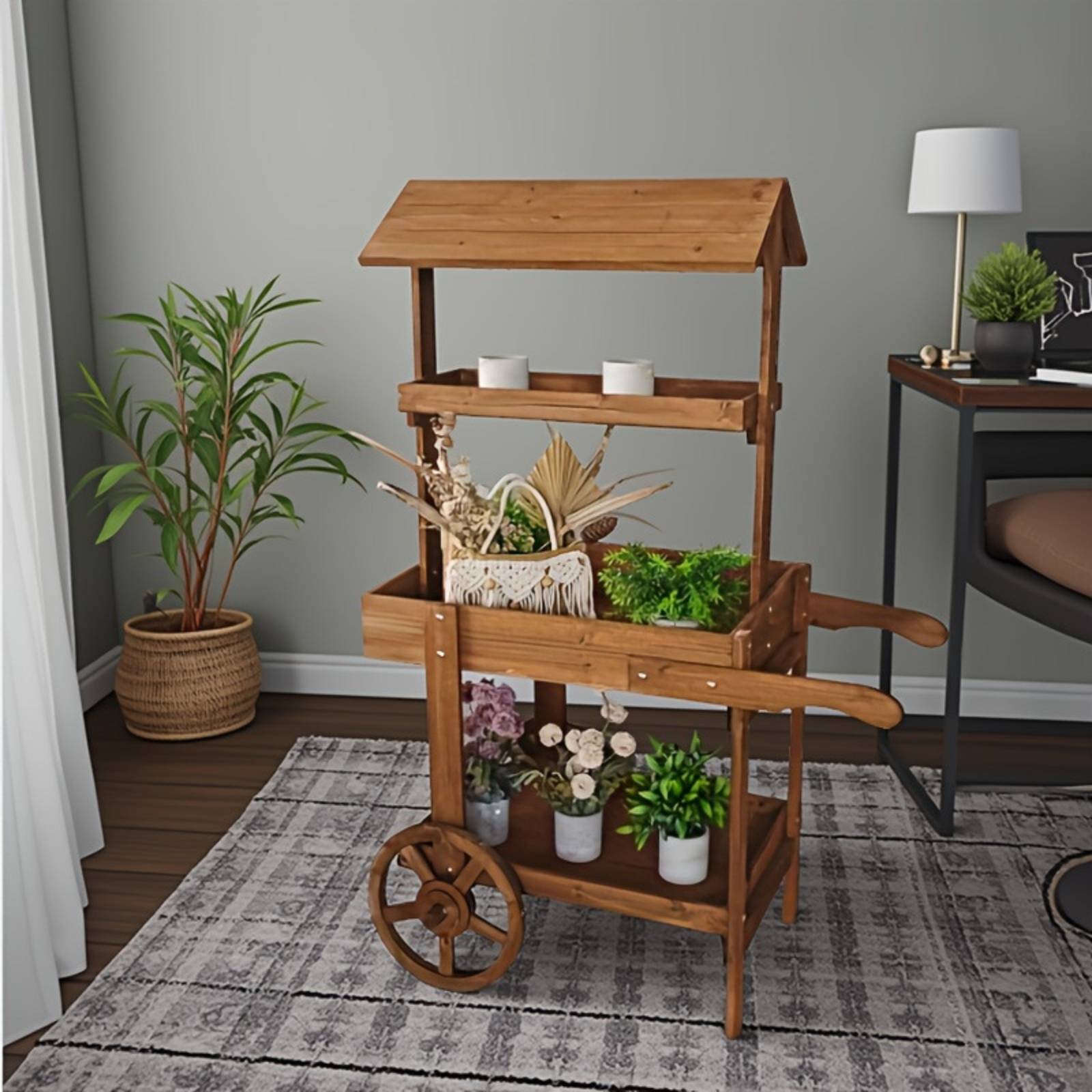 Wooden Flower Trolley Decorati - đánh giá và giá Home Decor Market