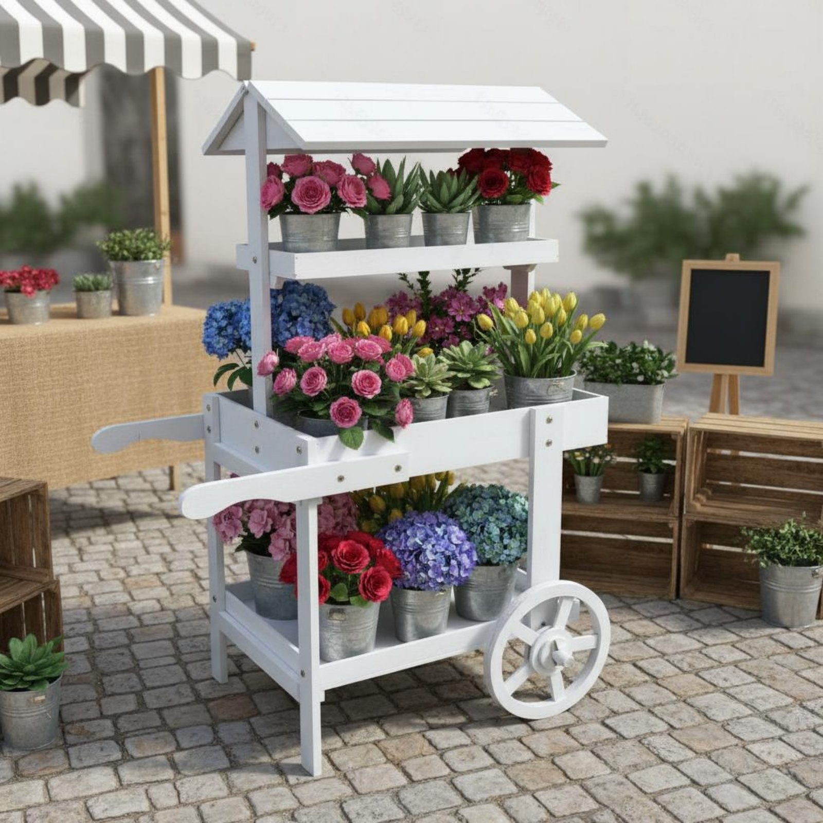 Wooden Flower Trolley Decorati - đánh giá và giá Home Decor Market